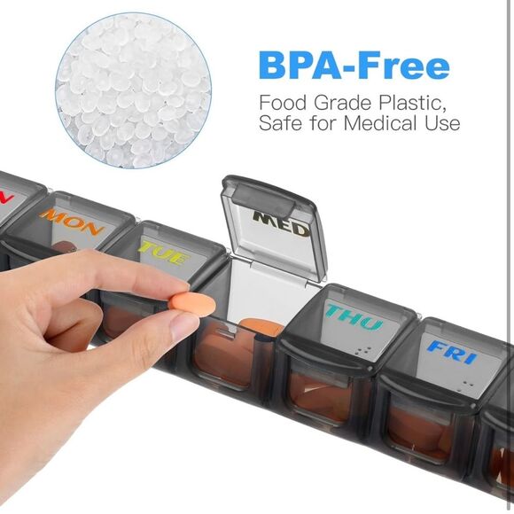 Pill Organizer 2 Pack Once a Day Pill Case Weekly 7 Day Rainbow Holder OCT - Picture 3 of 7